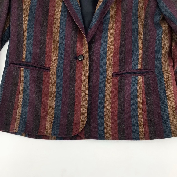 Coatree VTG Blazer Red Purple Herringbone Stripe Wool Jacket Size 11-12 - Picture 9 of 15